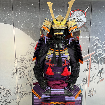 Black & Purple Samurai armor Oyoroi style Kuwagata Maedate Black armor color mixed with Purple cords